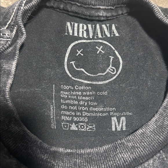 NIRVANA Smiley Face Brush Stroke Crewneck Graphic T-Shirt Acid Wash Band Tee Med - Picture 3 of 3